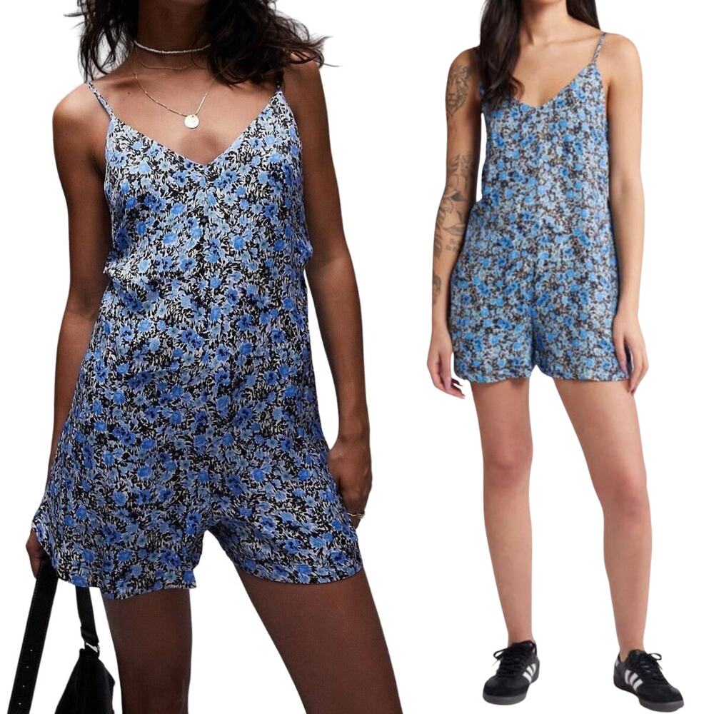Topshop Grunge Floral Sleeveless V-Neck Tie Back Romper Size 14 Boho Festival